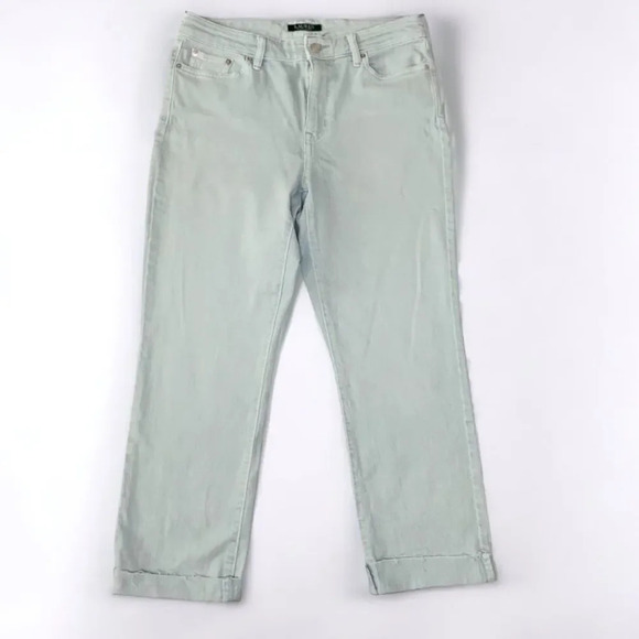 Lauren Ralph Lauren Jeans Blue Gray High Rise Premier Straight Ankle sz 10 - Picture 1 of 12